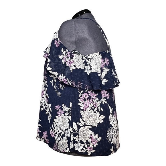 Torrid Purple Ruffle Cold Shoulder Blouse with Floral Accents (Size 2) - Picture 2 of 6